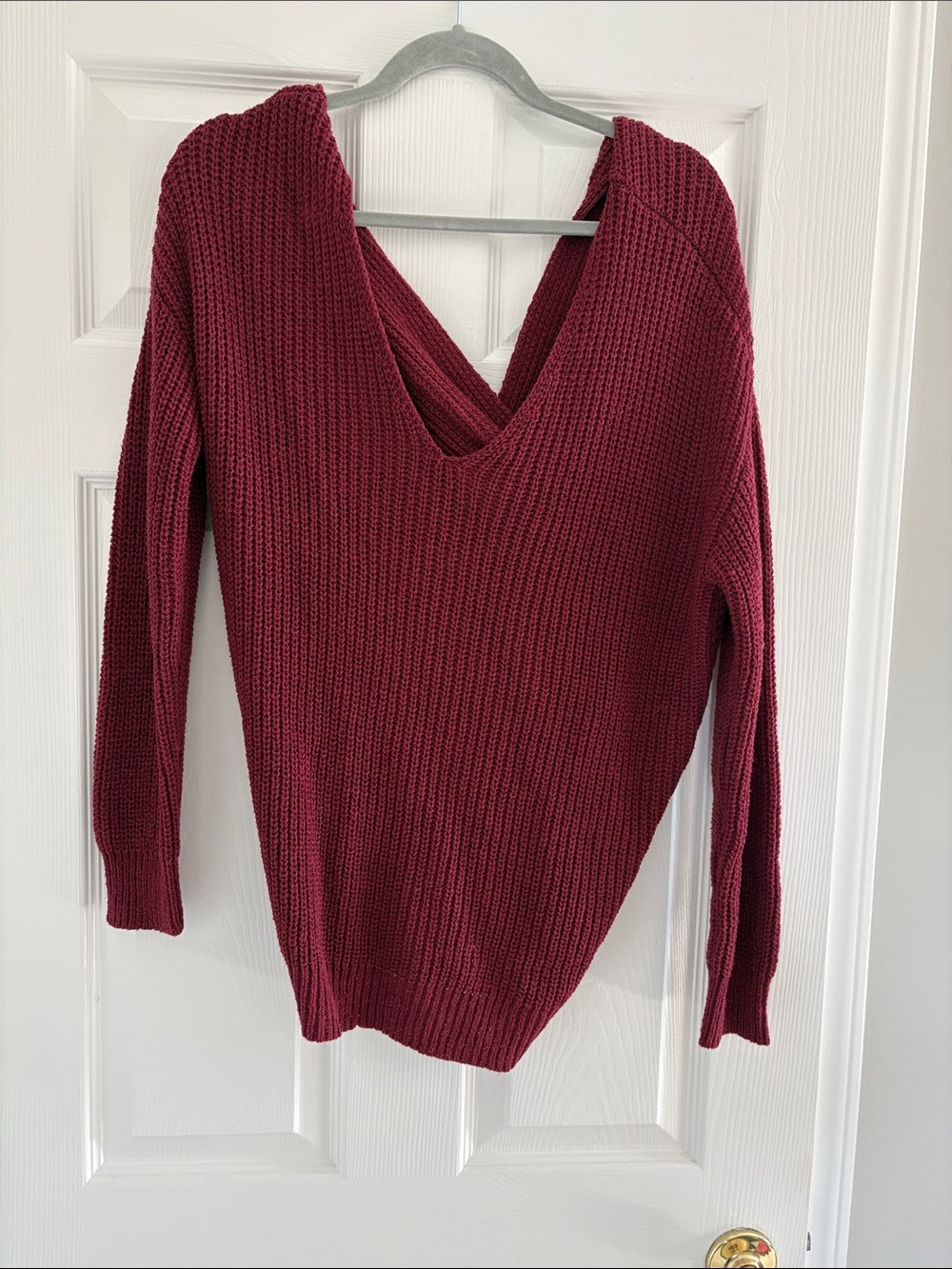 Women's Deep V Back Knit Sweater - Burgundy